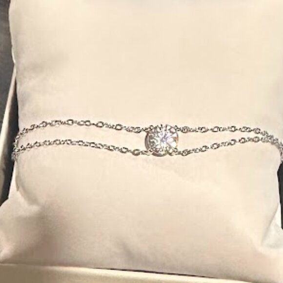 Moissanite 2 Carat Round Pendant Double Strand Bracelet 925 Sterling Silver NWT - Picture 14 of 16